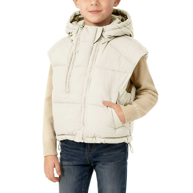 Abrigo cálido sin mangas de color liso para niños con chaqueta polar, chaqueta informal con capucha para niños de tallas medianas y grandes, blusa de poliéster para niños