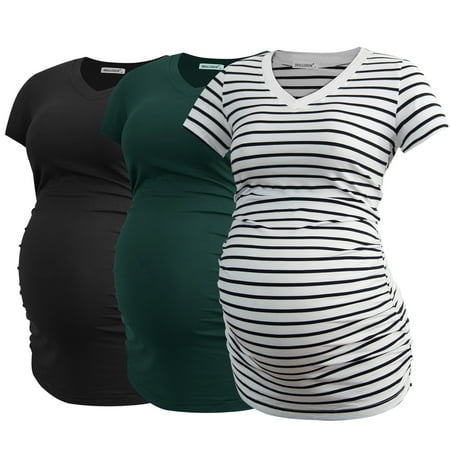 

Smallshow Women s V Neck Maternity Tops Clothes Short Sleeve Pregnancy T Shirts 3-Pack