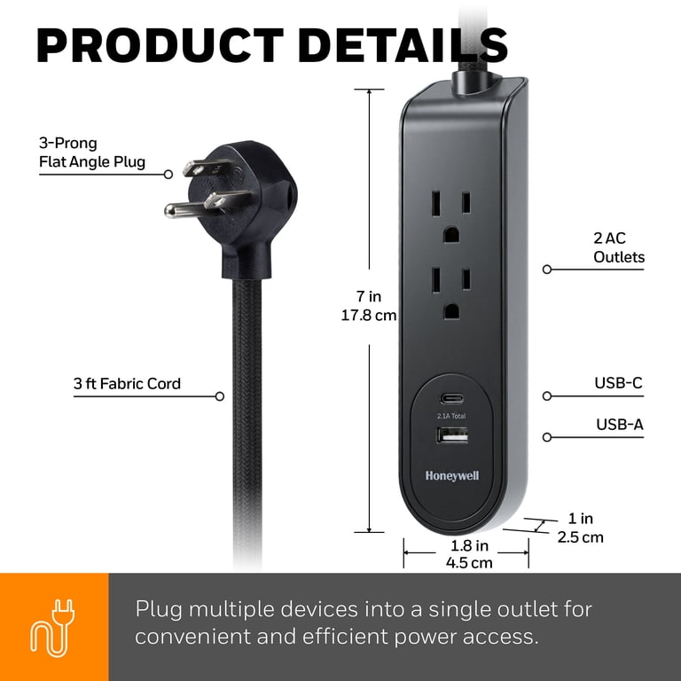 Honeywell 3 Ft. Fabric Power Strip with USB Ports photo 7
