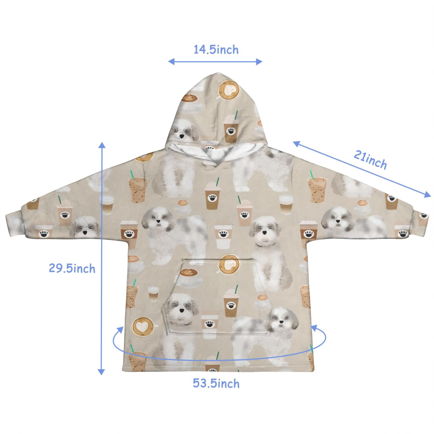 Cute Shih Tzu Dog and Coffee Pattern Blanket Hoodies for Kids 6-13YR Oversize Wearable Blanket Hoodies for Boys Girls Teens