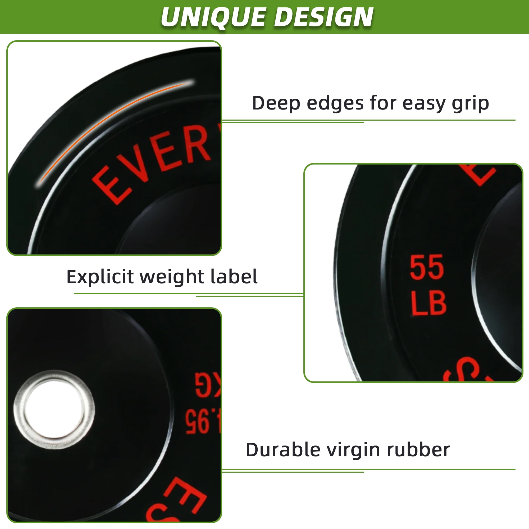 FlexWave 55LB Olympic Bumper Plates Pair, 2-Inch Black Rubber Weight Plates with Steel Hub, for Strength Training & Home Gym