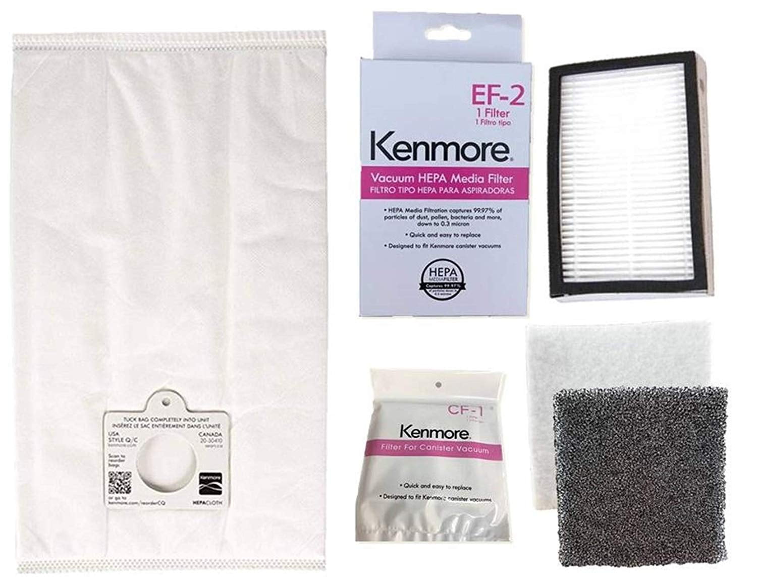 Kenmore 53291 Style Q HEPA Cloth Vacuum Bags for Kenmore Canister Vacuum Cleaners 2 Pack