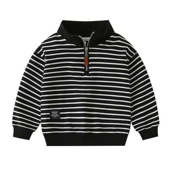 Otqutp Kids Boys' Fall Striped Standing Collar Half Zipper Long Sleeve Sweatshirt Zipper Solid Pullover Sweater for Children 1-7 Years(Black,4-5 Years)