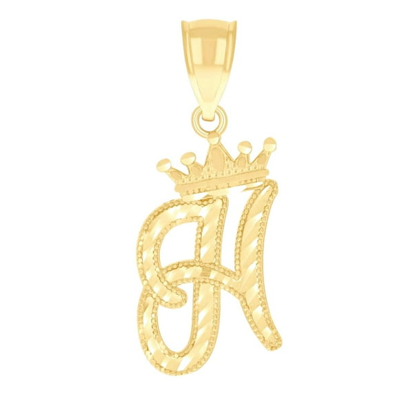 10k Yellow Gold Unisex Crown H Alphabet Letter Name Personalized Monogram Initial Charm Pendant Necklace 28.3x11.7mm Wid