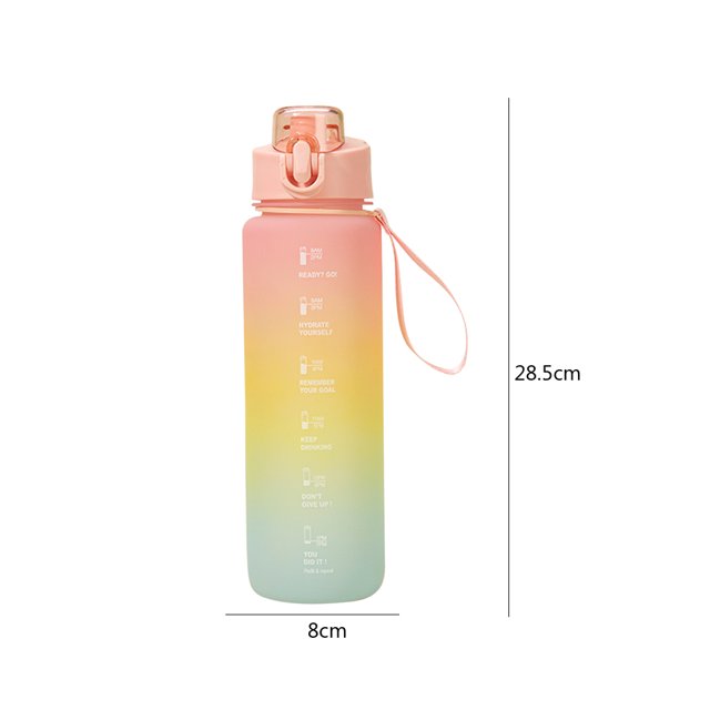 Botella de agua de color degradado de 1000 ml Botella deportiva de gran capacidad para viajes (D) Hugtrwg Libre de BPA