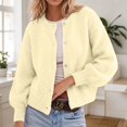 thumbnail image 2 of Trendfront Womens Fuzzy Knit Cardigan Crew Neck Long Sleeve Button Front Balloon Sleeve Cropped Relaxed Fit Casual Fall Winter Sweater Top, 2 of 4