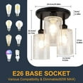 Depuley 3 Light Black Flush Mount Ceiling Light, Clear Glass Pendant