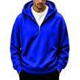thumbnail image 2 of Men's Quarter Zip Hoodie Oversized Pullover Sweatshirt, Drawstring Hood Long Sleeve Athletic Workout Outdoor Casual Hooded Top Blue L, 2 of 8