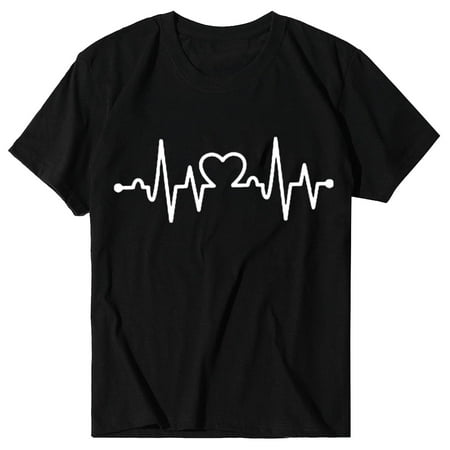 

NECHOLOGY Women Summer Casual Solid Color O Neck Funny Print Parent Child Shirt Short Sleeve Mommy Matching Pajama Set for Family Suit Black XX-Large