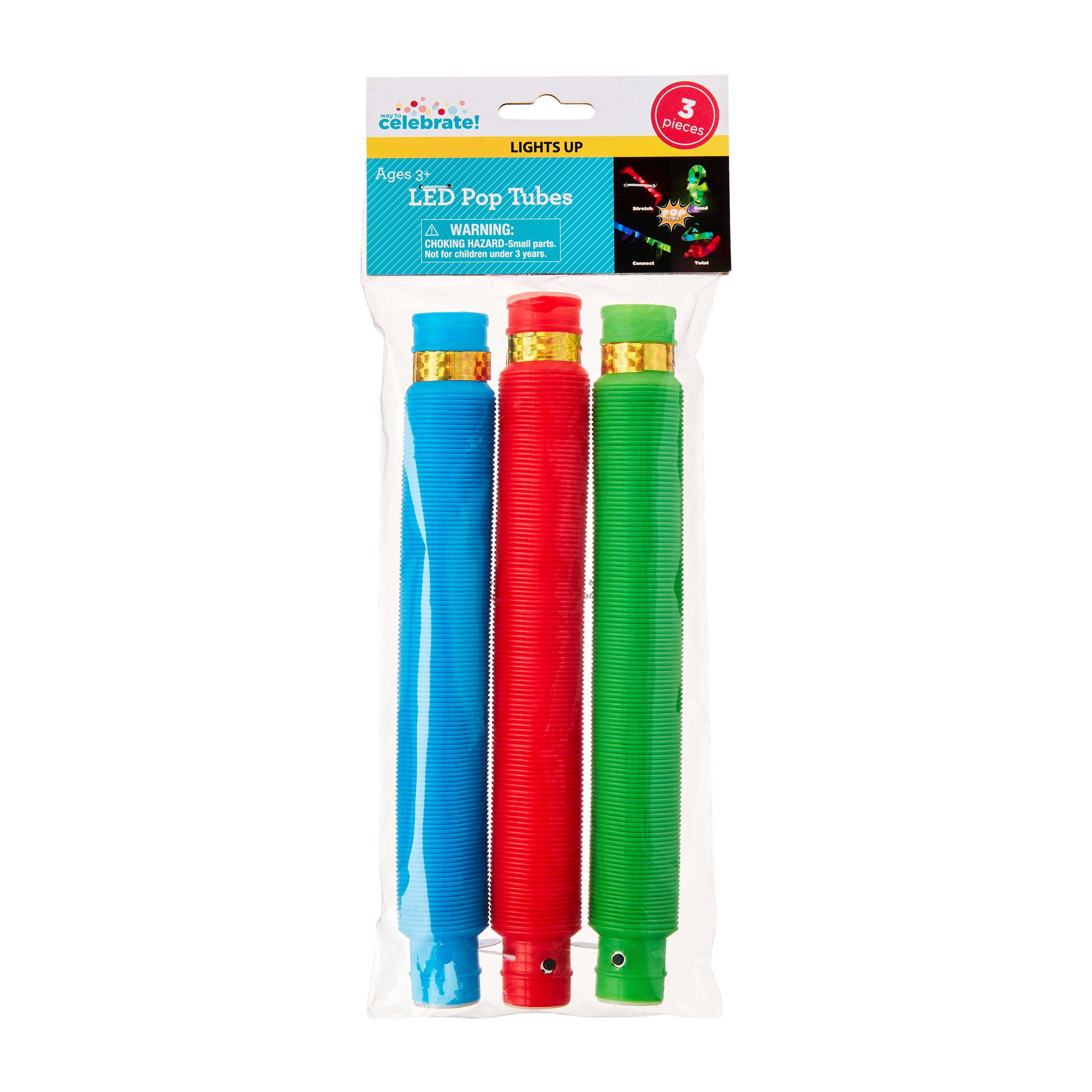 (3 pack) Multi-Color Light-up LED Pop Tube Party Favors, 3 Count, by Way to Celebrate