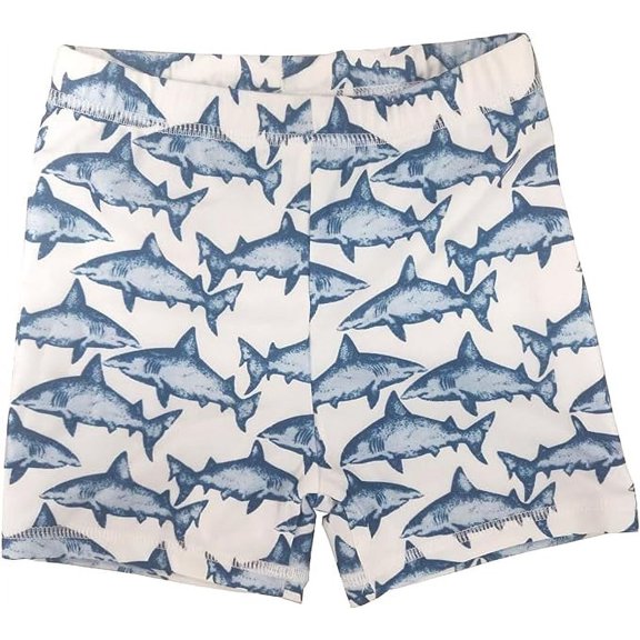 stylesilove Toddler Kid Boys Playful Shark Printed Swim Shorts Quick Dry Bathing Suit Beach Pool Swim Trunks (2 Years, White)