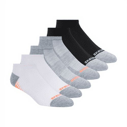 Skechers Kids Girls' 6 Pack 1/2 Terry Low Cut Socks, White/Grey, 9-11