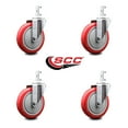 thumbnail image 2 of 5 Inch Red Polyurethane Wheel Swivel 7/8 Inch Square Stem Caster Set SCC, 2 of 2