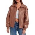 thumbnail image 2 of Womens Oversized Leather Bomber Jackets Cap Sleeve Zip Up Motorcycle Coats with Pockets, 2 of 6