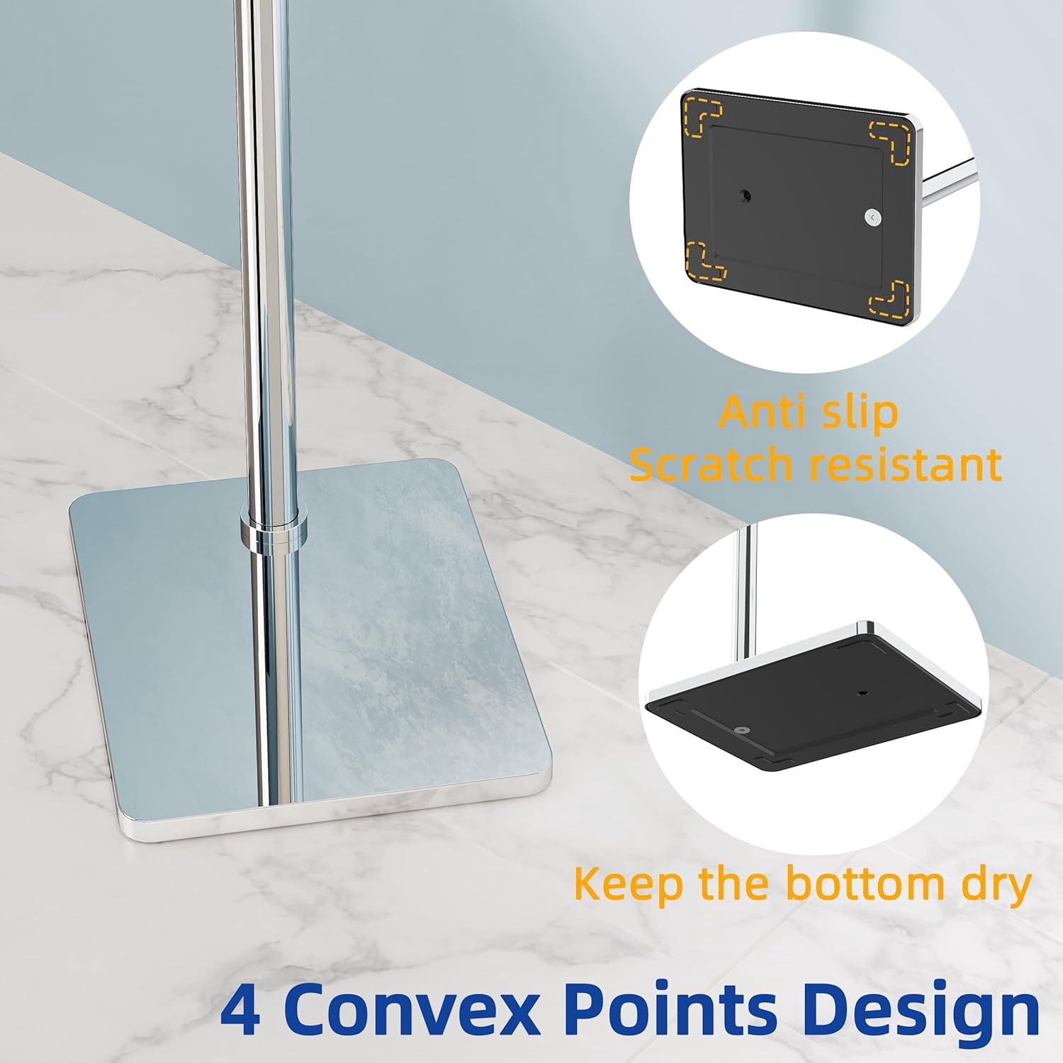 Toilet Paper Holder Stand, Bathroom Toilet Paper Roll Holder Free Standing, Toilet Tissue Holder Stand with Post Pivoting Design, Stable Weighted Base, SUS304 Stainless Steel (Chrome)