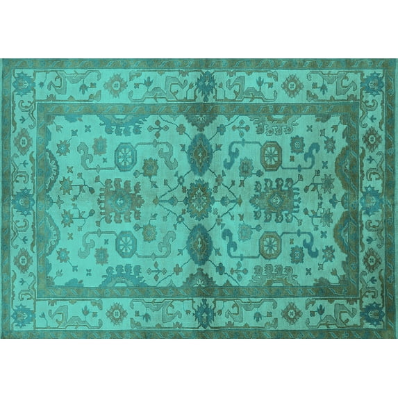 Ahgly Company Indoor Rectangle Oriental Turquoise Blue Traditional Area Rugs, 5' x 7'