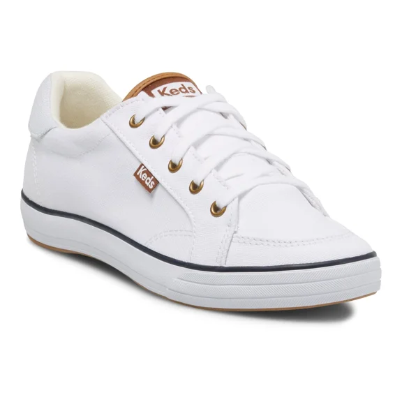 Keds Women's Center III Canvas Lace-Up Regular Sneakers, White/Navy Size 7.5