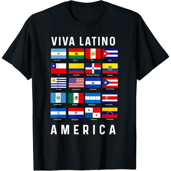 All Latin American Flags Countries Viva Latino America Tee T-ShirtMen and women, Black T-shirt, size: Extra large