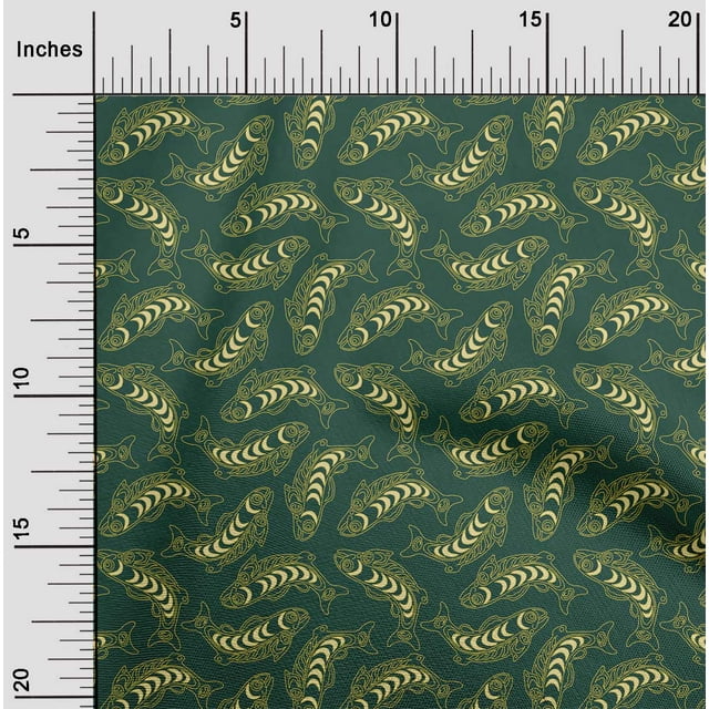 oneOone Tissu Jersey Viscose Imprimé Poisson Océan pour Couture BTY 60 Pouces de Large