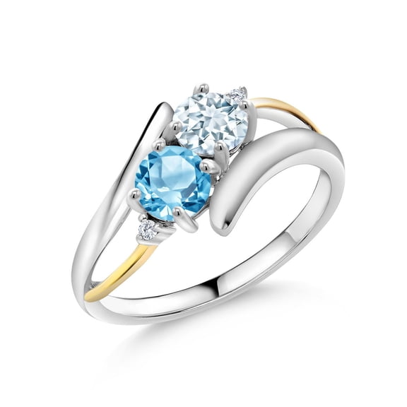Gem Stone King Sky Blue Aquamarine Swiss Blue Topaz 1.17 Ct 925 Silver and 10K Yellow Gold Lab Grown Diamond Ring (Size 9)