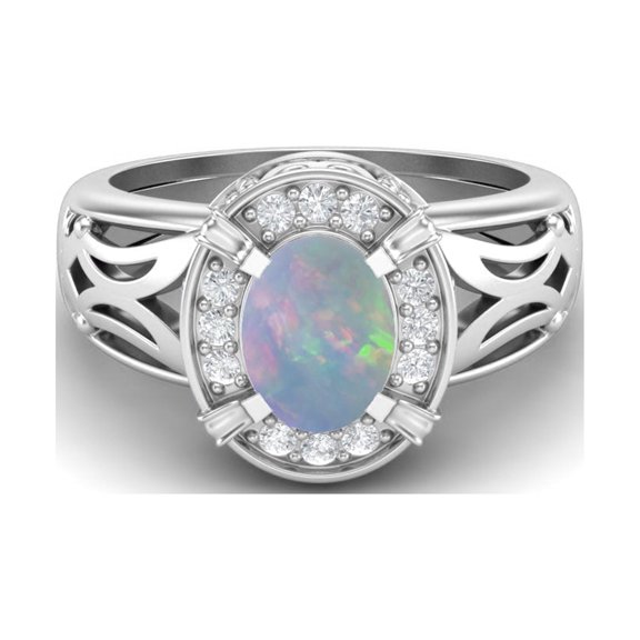 Mooneye 8x6mm Oval Opal 925 Sterling Silver Filigree Celtic Women Valentines Day Gift Ring