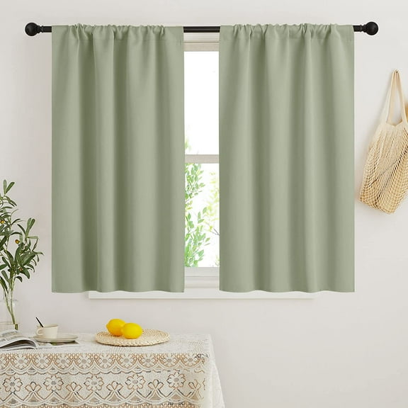 FFHAAD-Small Window Curtains Blackout - Privacy Energy Saving Insulating Curtains Blinds for Bedroom Bathroom Basement Kids Nursery Kitchen, W 34 x L 48 inches, Sage Green, 2 Panels