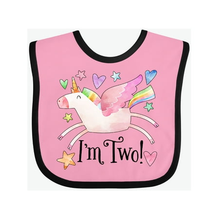 

Inktastic I m 2 Cute Rainbow Unicorn with Stars and Hearts Gift Baby Boy or Baby Girl Bib
