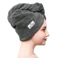 thumbnail image 3 of American Soft Linen Hair Drying Towel, Turban Towel Wrap, Absorbent and Soft Head Towel Cap with Button-Grey (1 piece), 3 of 7