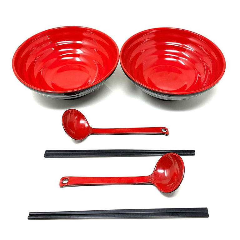 TJ Global 48 Ounce Red and Black Large Melamine Japanese Ramen