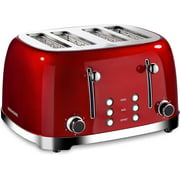 4 Slice Toaster Retro Stainless Steel Toasters with Bagel Defrost Cancel Function, 6 Browning Settings, Green, ST033