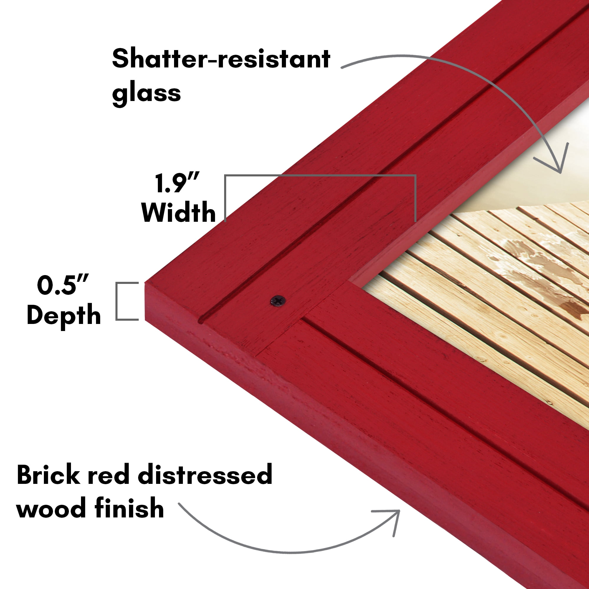 Americanflat 8x10 Picture Frame Polished Crystal Clear Glass Hampton Collection Distressed Frames Wall - Red