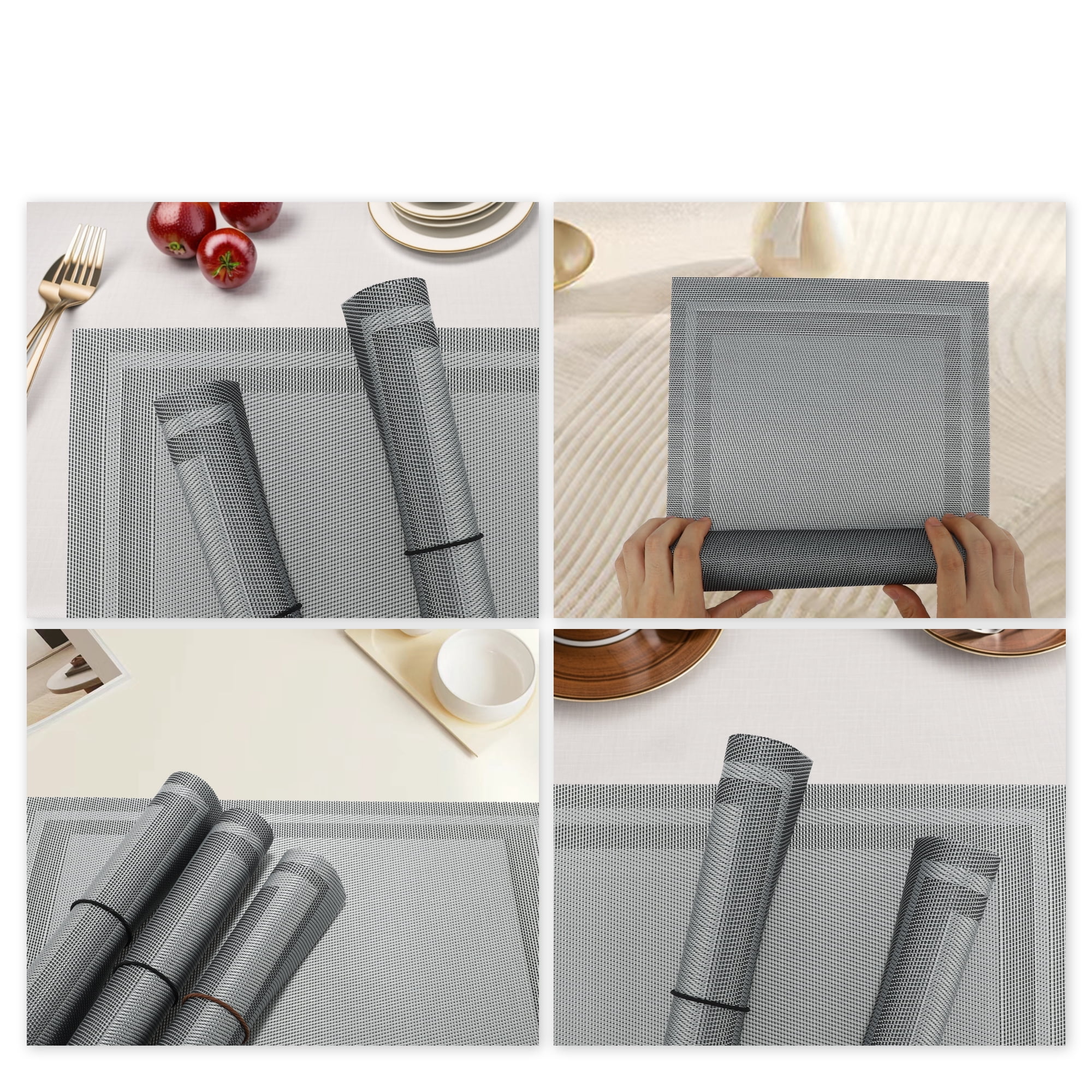 Unique Bargains 4 Pcs Double Frame Placemats PET Place Mats for Kitchen Dining Gray