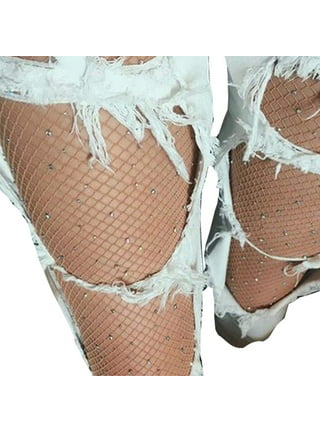 LUCKELF Women's Thigh High Stockings Rhinestone Fishnet Elastic