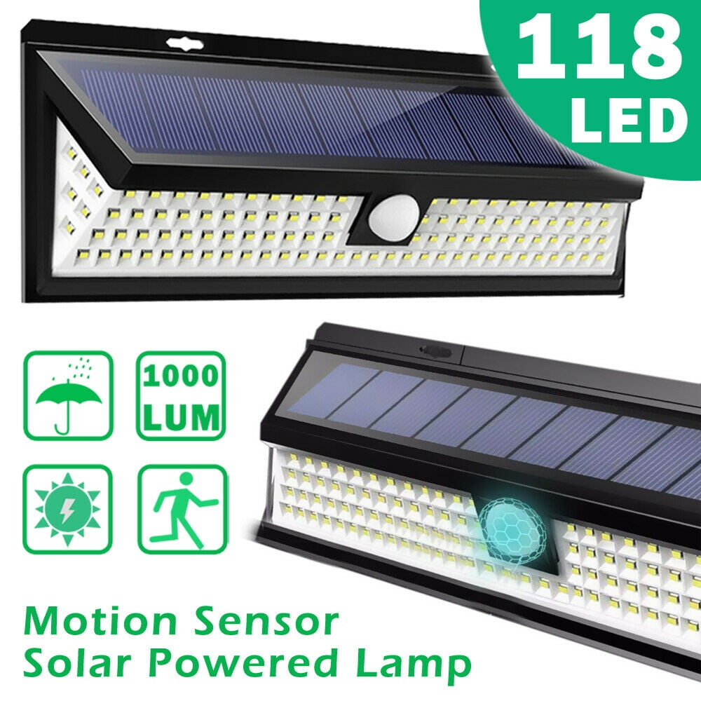118LED Solar Power PIR Motion Sensor Wall Light Outdoor Garden Lamp Waterproof U 