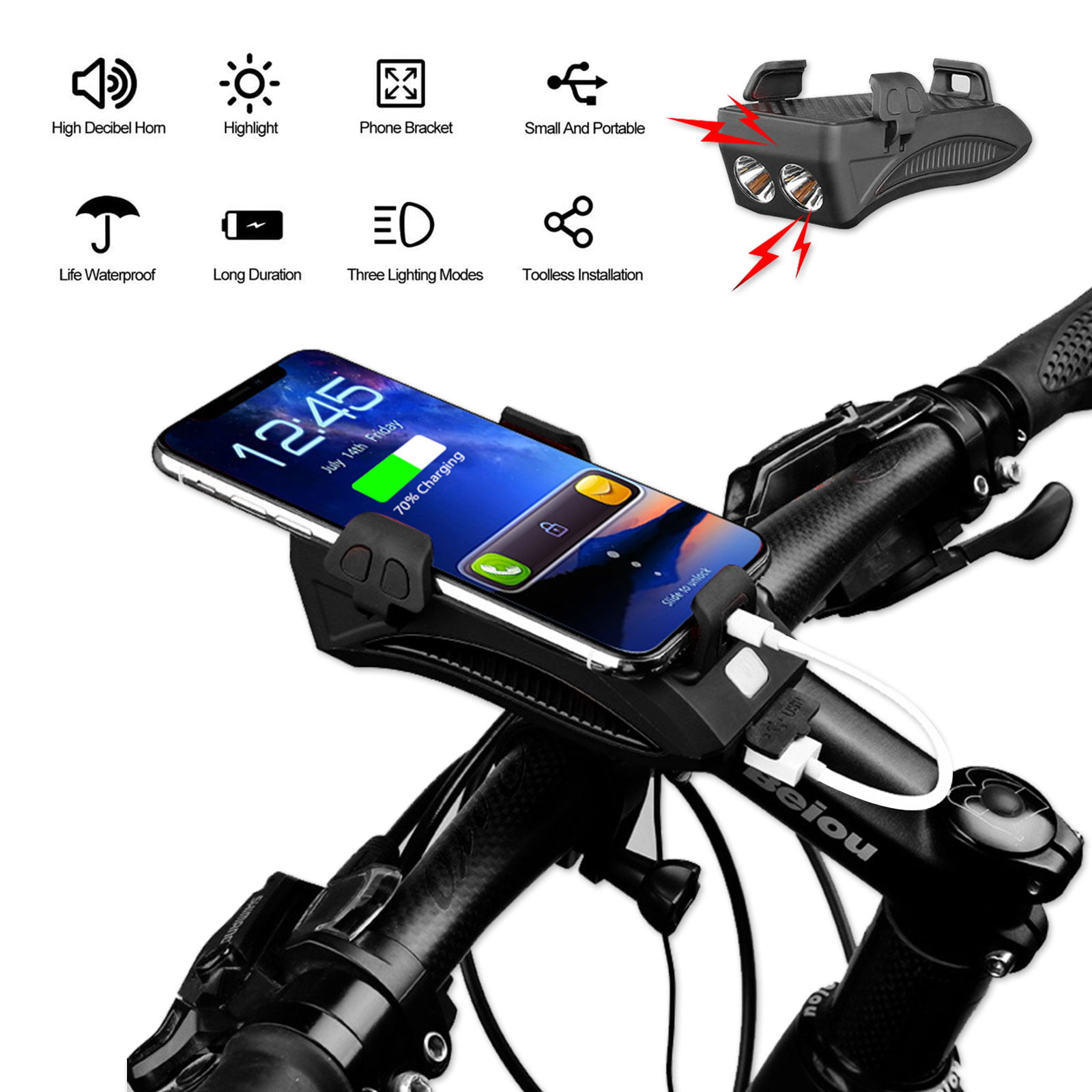 3Modes USB Rechargeable Bicycle Flashlight 200M LED Bike Waterproof Head Light U