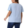 thumbnail image 3 of Agnes Orinda Women's Plus Size Casual Tops Ruffle Sleeve Smocked Shoulder V Neck Summer Chiffon Blouse 2X Blue, 3 of 5