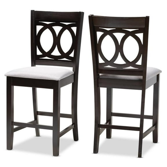 Bowery Hill 25"H Upholstered Wood Bar Stool in Gray and Brown Set of 2