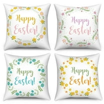 Pbobriich Easter Throw Pillow Covers 18x18 Set of 4 Spring Easter Pillow Cases Floral Cushion Covers for Home Outdoor Sofa Couch Decoration