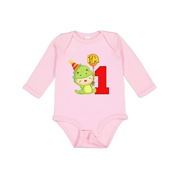Inktastic 1st Birthday Cute Dinosaur Boys or Girls Long Sleeve Baby Bodysuit