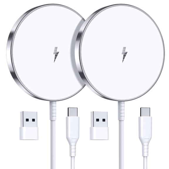 15W Fast Magnetic Wireless Charger 2 Pack, Compatible with iPhone 17/16/15/14/13/12 Series & AirPods, Strong Magnet Charging Pad with USB-C Cable