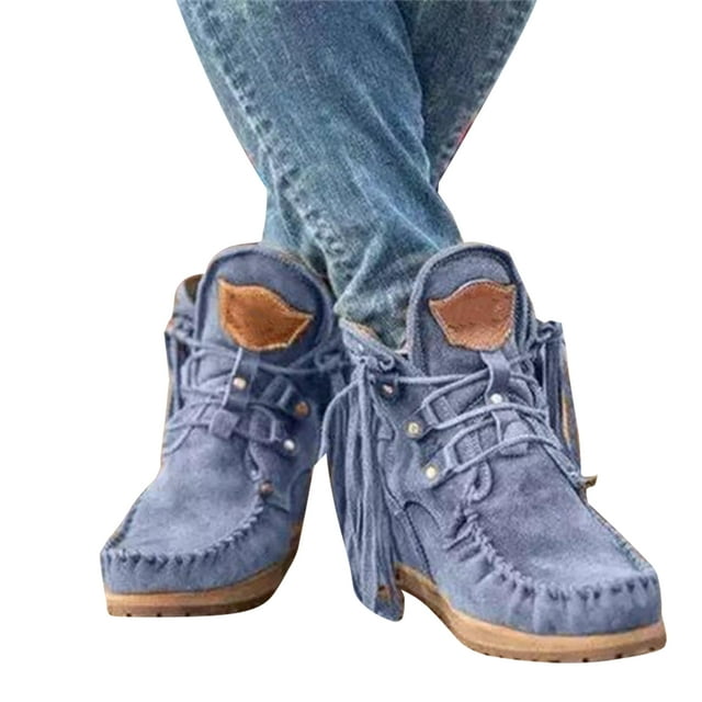 CAROOTU Nouvelles Bottines Rétro en Daim pour Femmes Chaussures de Luxe Mates avec Frange