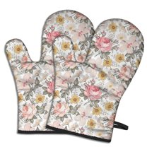 Cute Oven Mitts,Pioneer Flower Floral Print Pattern Oven Mitt 2-Pack Set,Kitchen Gloves for Oven,Heat Resistant Oven Mitts 7.7"x12"