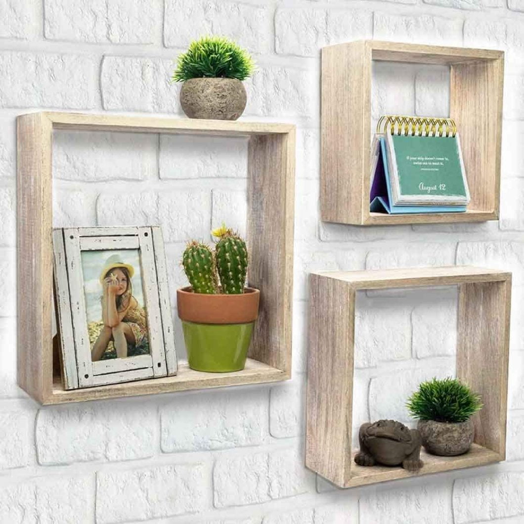 FULenQnu Set of 3 Wall Shelves Modern Square Design Shelf Cube Shelf 2