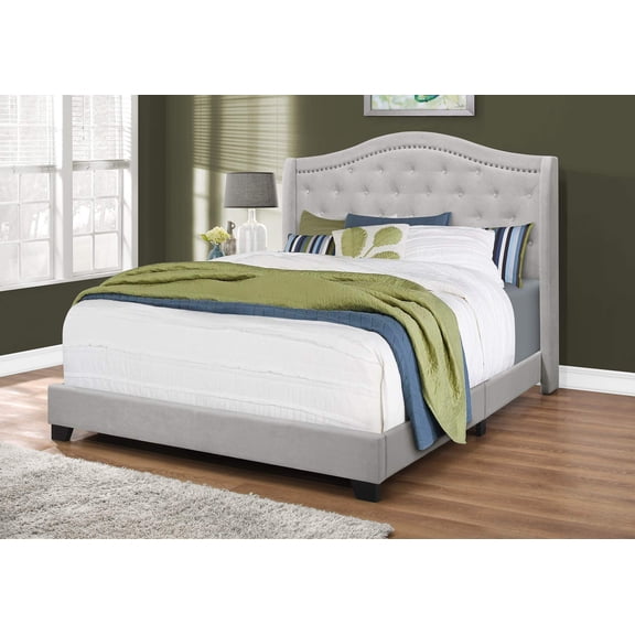 BED - QUEEN SIZE / CLASSIC LIGHT GREY VELVET WITH CHROME TRIM