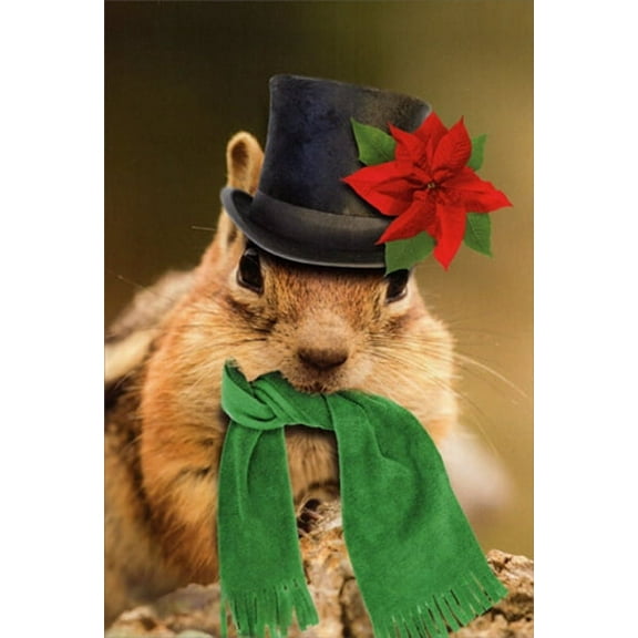 Nobleworks Chipmunk with Top Hat and Green Scarf Cute Christmas Card (1 card/1 envelope)