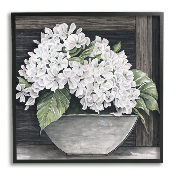 Stupell Industries White Geranium Flower Planter Rustic Country Scene Painting Black Framed Art Print Wall Art, Design by Cindy Jacobs