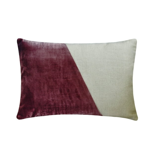 The HomeCentric Decorative Purple Pack of 2, 12"x20" (30x50 cm) Lumbar Pillow Cover, Velvet Patchwork & Color Blocking Oblong Pillow, Patchwork Pattern Modern Style - Velutinous Wine