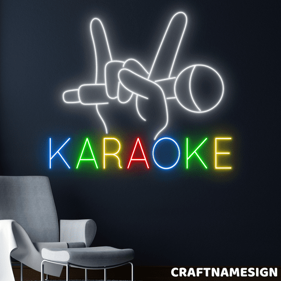 Craftnamesign Karaoke Neon Sign, Karaoke Night Wall Decor, Karaoke Room Wall Art