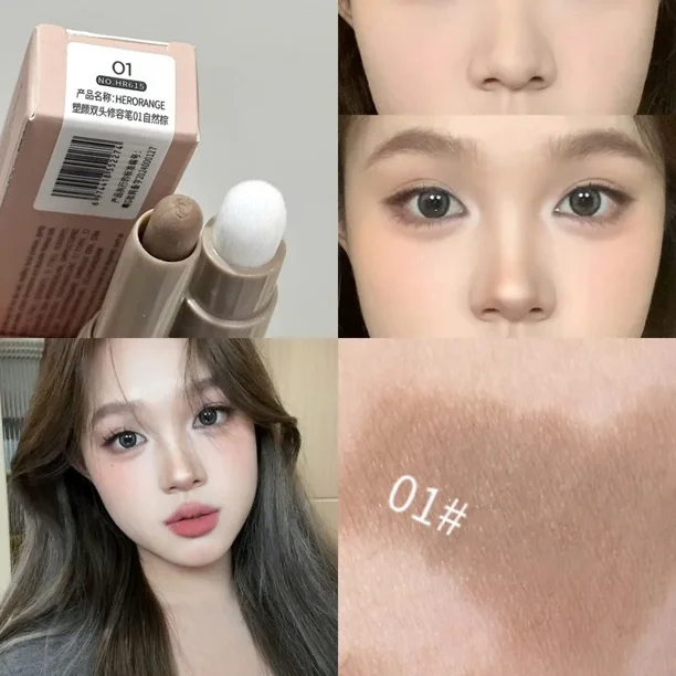 Corrector de contorno de doble cabeza, bronceador facial, resistente al agua, larga duración, sombra, contorno, cosmético