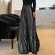 thumbnail image 3 of Umfun - Vestidos formales para mujer, fiesta de noche, lentejuelas, pantalones holgados acampanados, moda elegante, pantalones de cintura alta, pierna ancha, color negro, talla S, 3 of 5